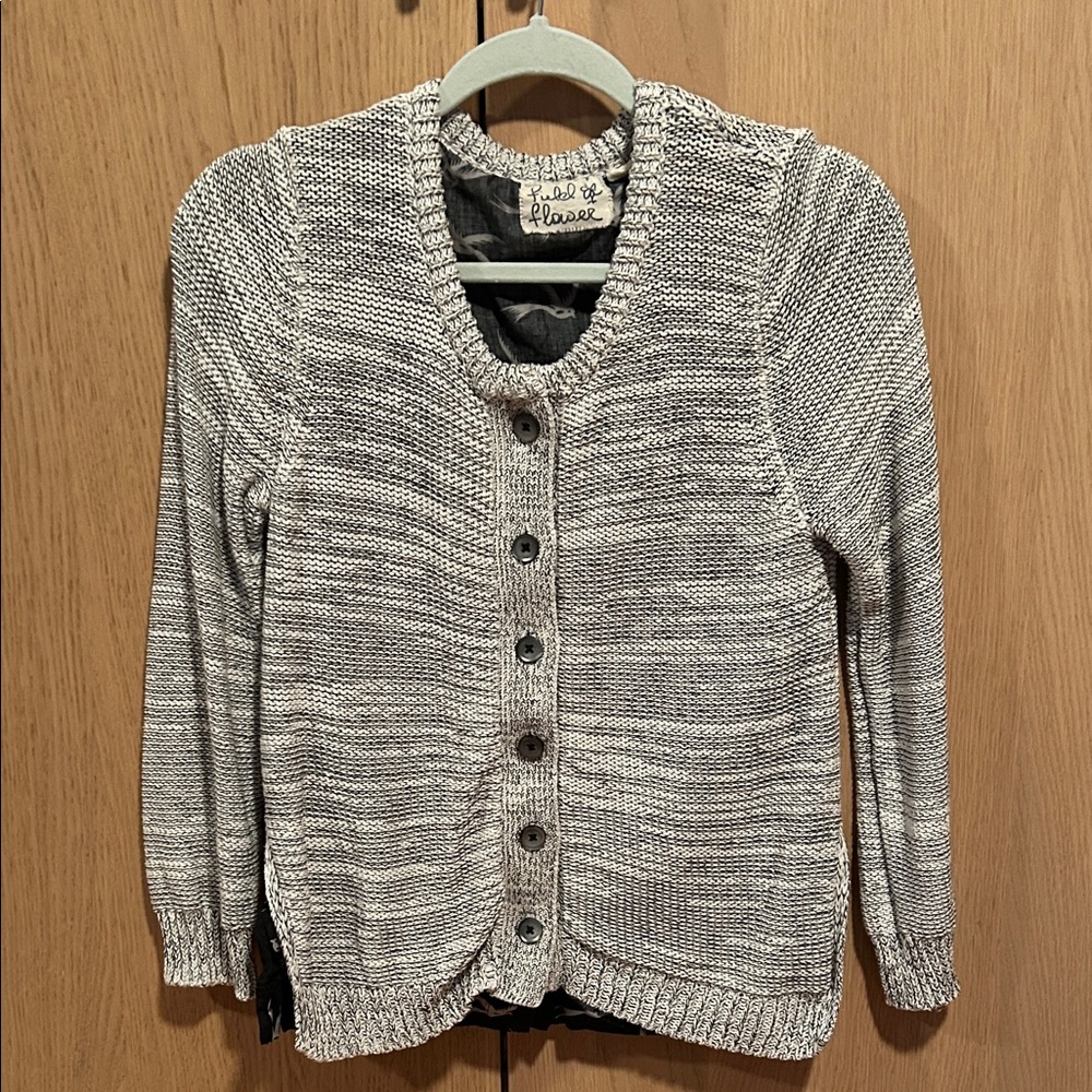 Anthropologie Field and Flower mixed media Textured Gray Cardigan